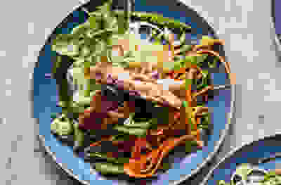 Hot smoked mackerel noodle salad