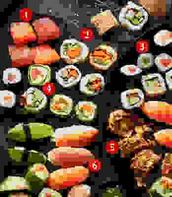 Platters of different types of sushi