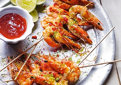 Barbecued lime & chilli tiger prawns