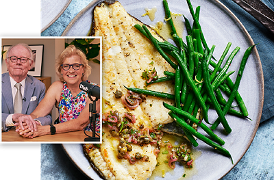 Hilary and Michael Whitehall | 20 September 2023 | Pan-fried plaice with buttery capers & shallots