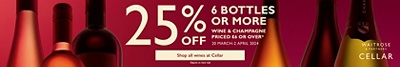 25% off 6 bottles or more wine & champagne priced £6 or over