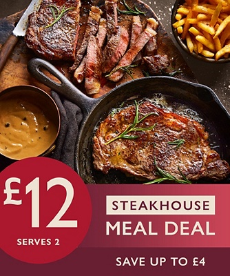 £12 Steakhouse meal deal - 1 main + 2 sides