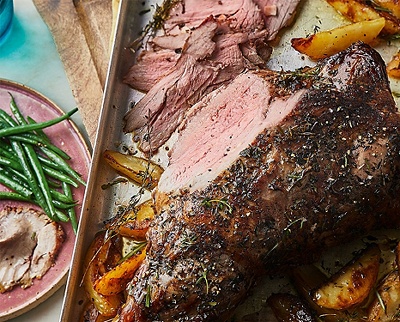 Easter recipes - One-tin roast leg of lamb with herbs & potatoes 
