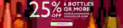 25% off 6 bottles or more wine & champagne priced £6 or over