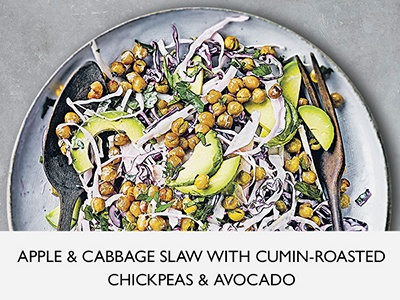 Apple & cabbage slaw with cumin-roasted chickpeas & avocado