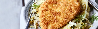 Chicken schnitzel with sweet and sour cabbage