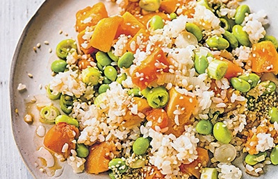 image of butternut squash with sticky rice
