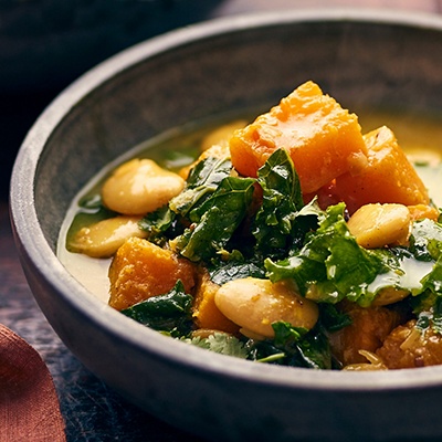 Butterbean, squash and kale stew