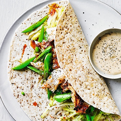Spiced fish wraps with tahini sauce
