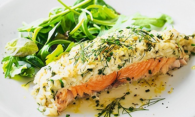 Baked salmon with risotto
