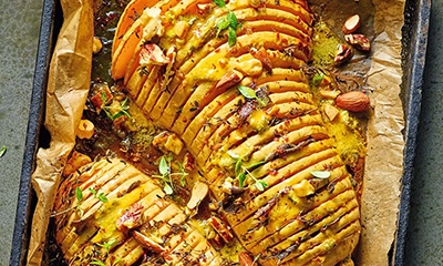 Hasselback herbed squash with smoked paprika butter