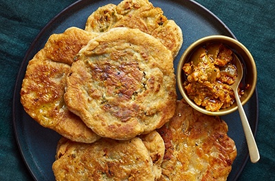 Roast potato & Cheddar parathas