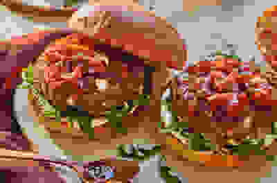 Lamb burgers with chilli tomato relish