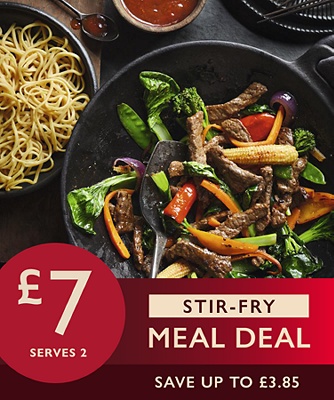 £7 Stir fry dine in - main or tofu + stir fry veg + sauce + noddles or rice