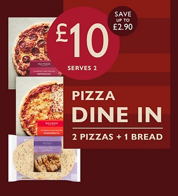 £10 Pizza in | 2 Pizzas + 1 Bread | Serves 2