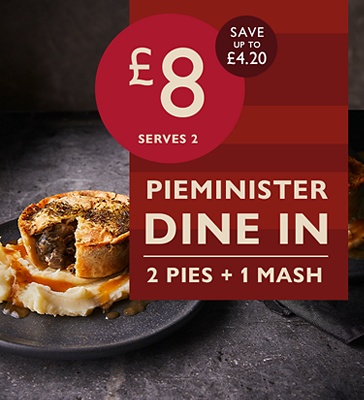 £8 Pieminister dine in - 2 pies + 1 mash - shop now