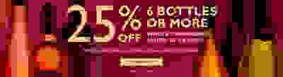 25% off 6 bottles or more of wine and Champagne. Priced £6 or over.