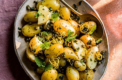 Jersey Royals with lemon, capers & mint