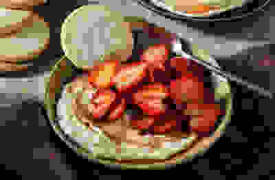 Kir strawberries with mascarpone & shortbread