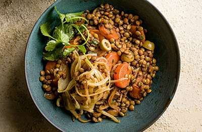 Lebanese seven-spiced lentil & olive stew