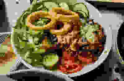 Lentil cheeseburger bowls