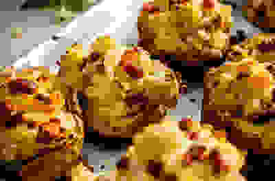 Loaded cauliflower cheese potatoes with crispy bacon