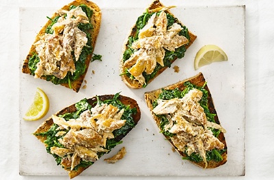 Mackerel and spinach toasts