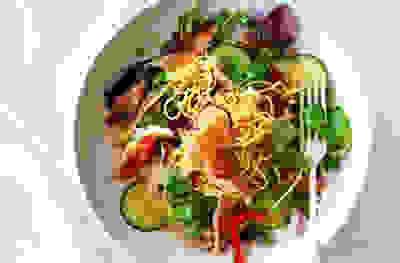 Mackerel noodle salad with citrus-soy dressing