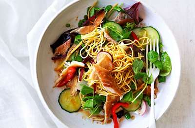 Mackerel noodle salad with citrus-soy dressing