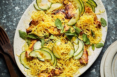 Mango & coconut chicken noodles with mint and cucumber