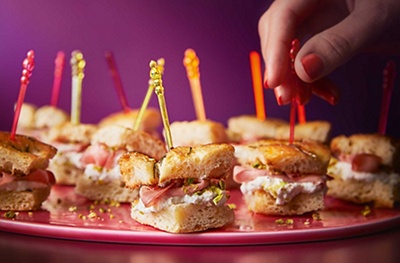 Mini mortadella, pistachio & ricotta sandwiches