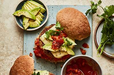 Mixed bean burgers with smoky chipotle crust 