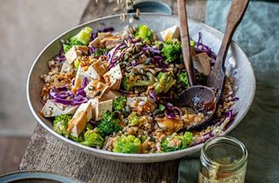 Mixed grain salad with miso, ginger & maple dressing