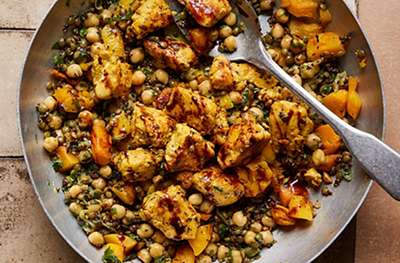 Moroccan-style chicken, squash & grains