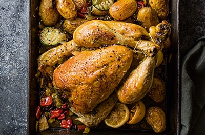 One-tray lemon roast chicken & vegetables