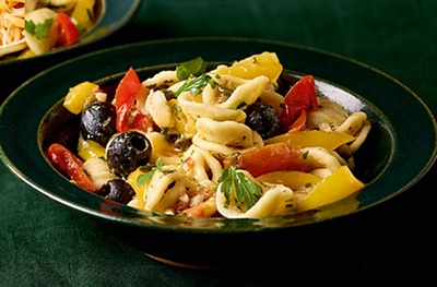 Orecchiette with fried peppers, anchovies & olives