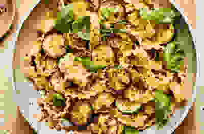 Pasta with toasted almonds, anchovies & courgettes