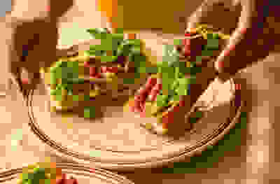 Pea, almond & 'nduja toasts