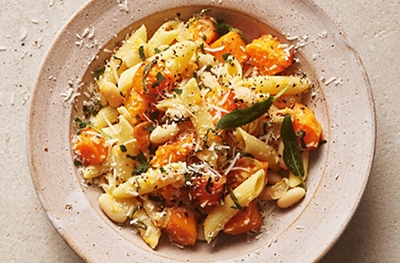 Penne with squash, sage & cannellini beans