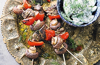 Persian beef kebabs with cucumber salad