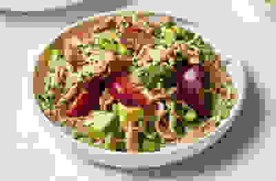 Plum & noodle salad with miso-tahini dressing