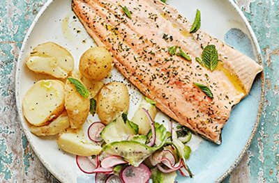 Poached trout with potato & pickled salad