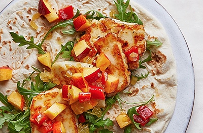 Halloumi wraps with nectarine & roasted red pepper salsa