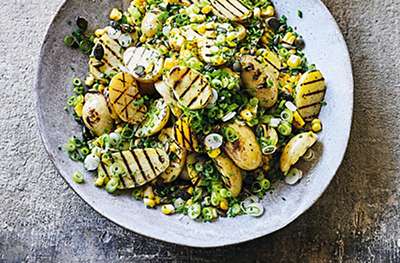 Potato & corn salad with avocado dressing