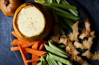 Pumpkin fondue with crispy bats & crunchy veg