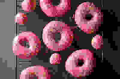 Raspberry glazed ring doughnuts