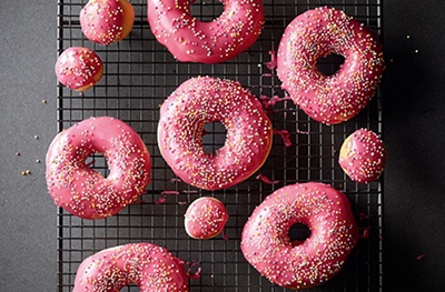Raspberry glazed ring doughnuts