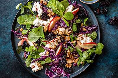 Red cabbage & blue cheese salad with blackberry balsamic dressing
