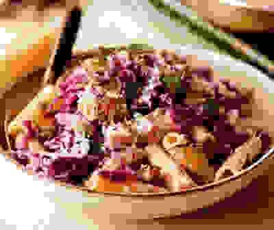 Red cabbage & sausage pasta