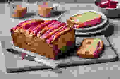 Rhubarb and cardamom custard cake